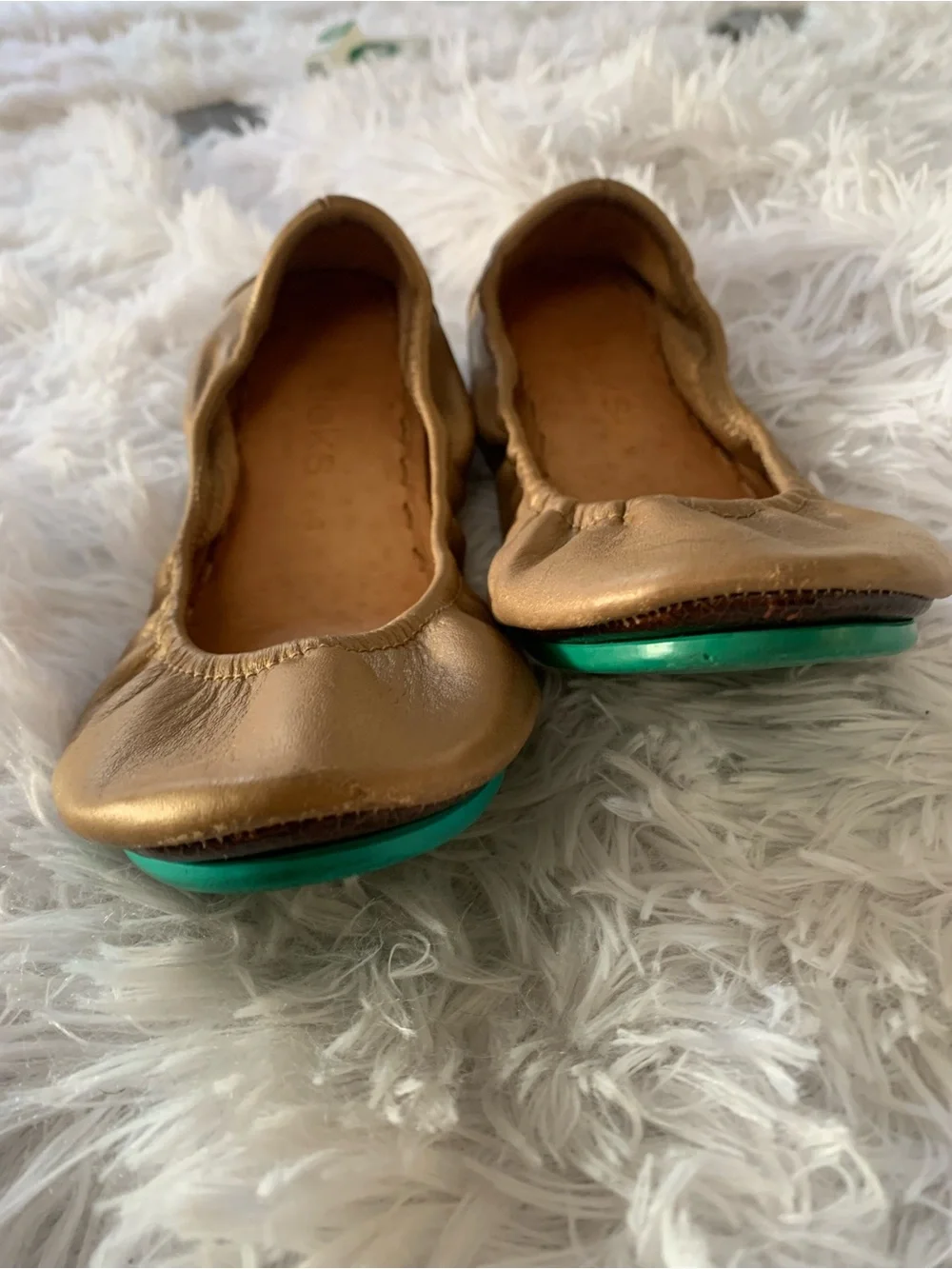 Tieks Metallic Gold Ballet Flats with Teal Soles golden glitz